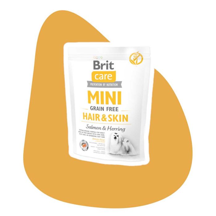 Brit Care Grain Free MINI Hair & Skin Salmon&Herring 400g łosoś śledź hipoalergiczna dla  ras miniaturowych z sierścią długą, jedwabistą, wymagającą