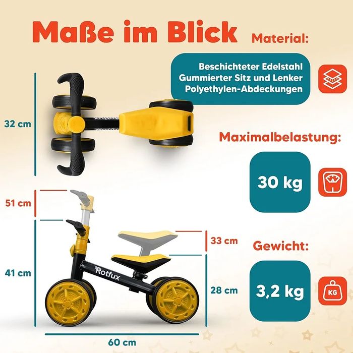 Dziecięcy rowerek biegowy Rotfux od 1 roku