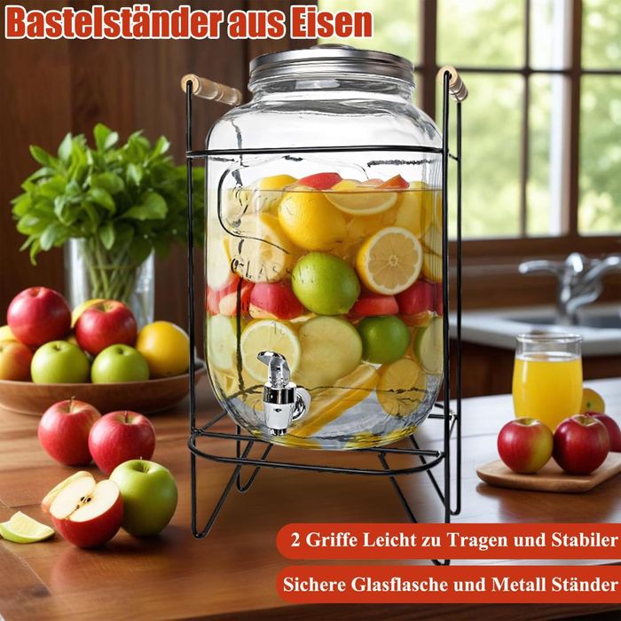 Duscdesp Dozownik do napojów 4 l, ze stojakiem z kranikiem i pokrywką