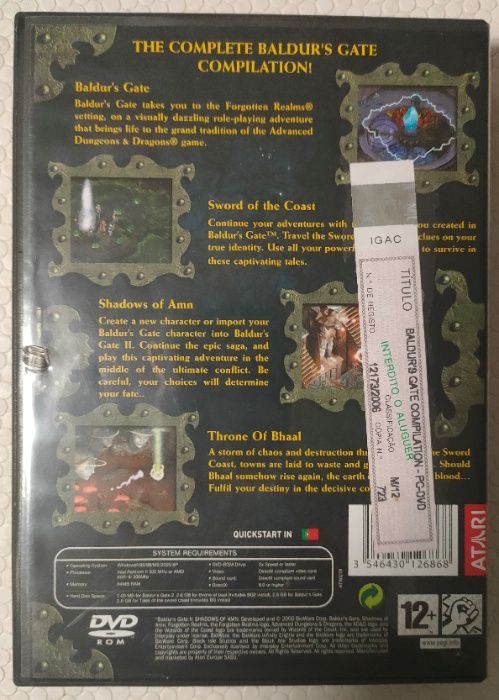 Baldur's Gate Jogo PC 4 DVDs