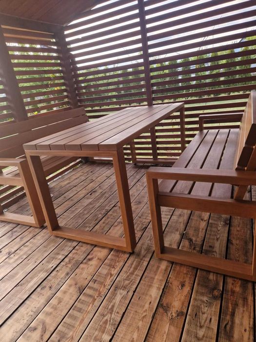 Stół ławka komplet Meble tarasowe na lata Gruba deska Bukowa Jakość