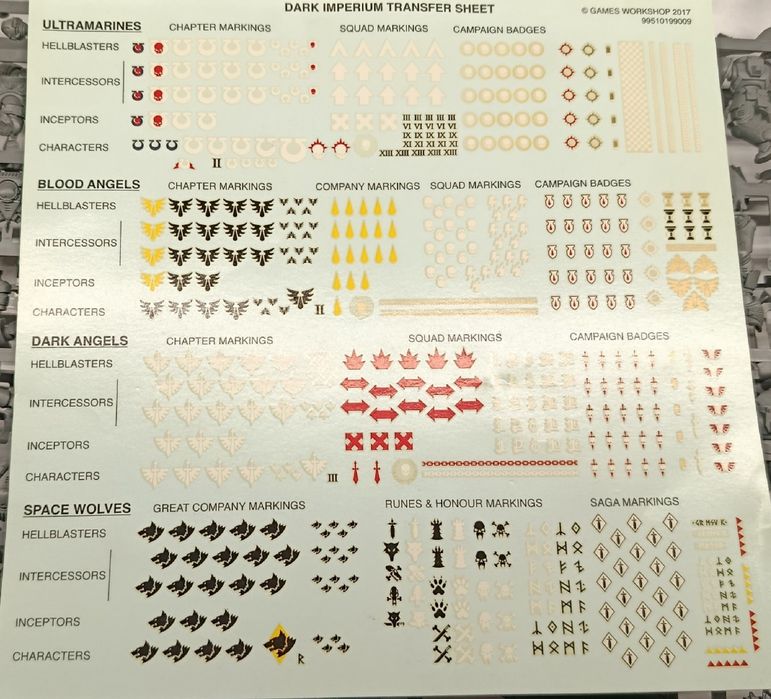 SPACE MARINES TRANSFER SHEET Kalkomania Dark Imperium Warhammer 40k Nowe