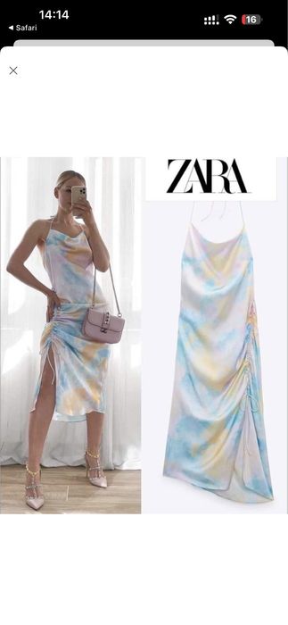 Атласна сукня міді ZARA з ефектом тай-дай (Tie Dye), розмір M