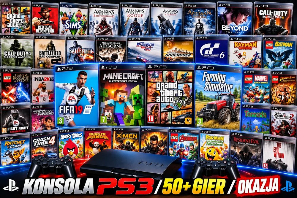 Konsola PlayStation 3, ponad 50 gier, dysk 500 GB, wysyłka