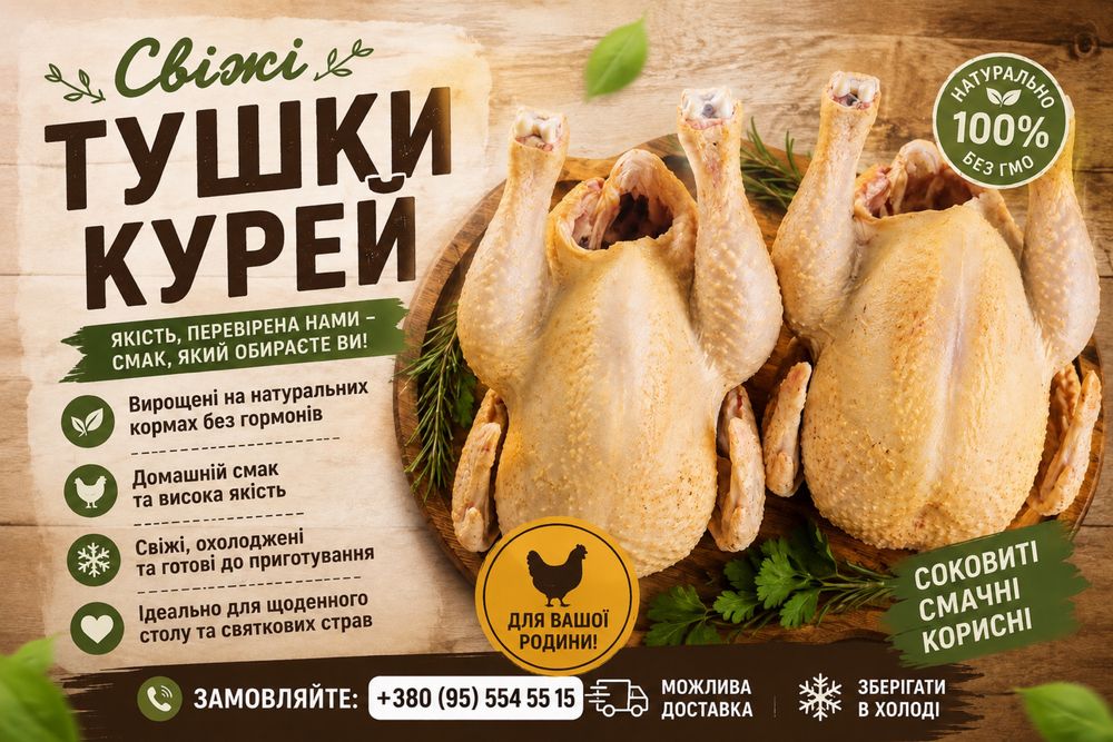 Свіжі домашні тушки курей — смачно та якісно!