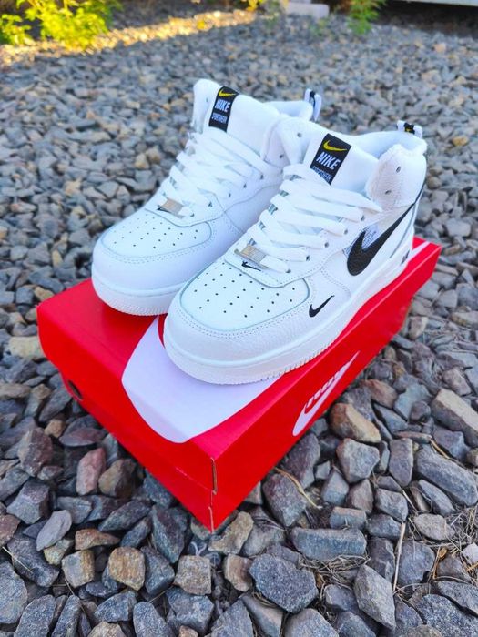 Nike Air Force 1 Mid, Fur/бело-черные/зимние/мех/Качественные/Шикарные