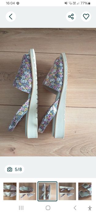 NOWE KULIG skóra naturalna skórzane sandały klapki wzór kwiaty r 39/40