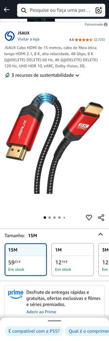 Cabo hdmi 8k 15 metros