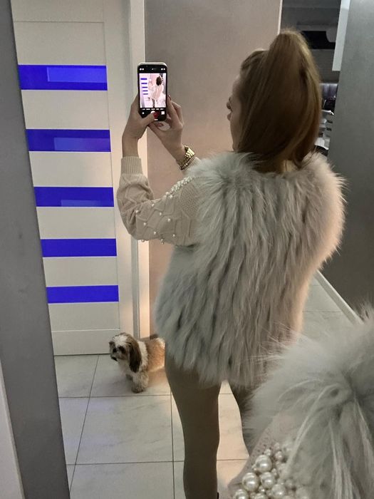 Kamizelka bezrękawnik naturalne futro z lisa rozm S  M