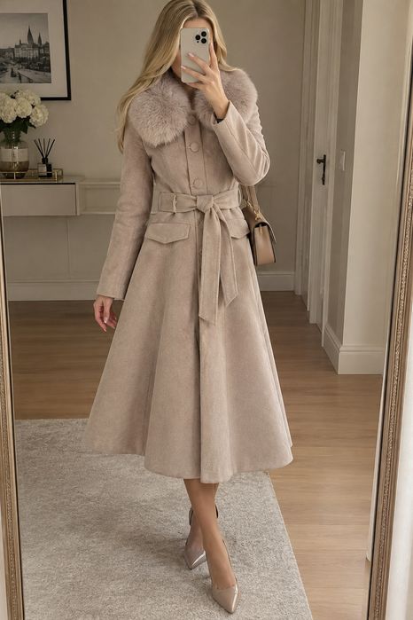 Casaco Hearts & Roses London – Matilda Swing Coat | Bege | Estilo Vintage