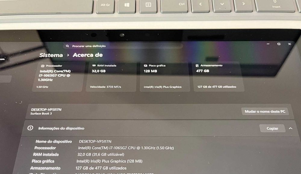 Surface Book 3 32Gb - A funcionar