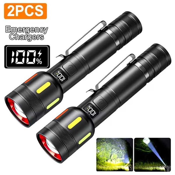 Потужний LED ліхтар PowerBank Type-C, тактичний, дуже яскравий