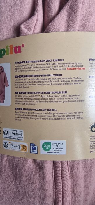 Wełniany kombinezon jesienny dziecięcy 100% merino