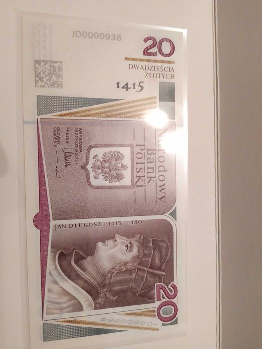 NUMER - 938 Banknot Kolekcjonerski NBP 20 zł Jan Długosz 1050 Chrzest