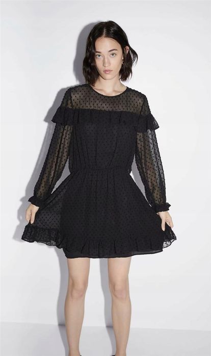 Sukienka Zara 38 M czarna tkanina plumeti