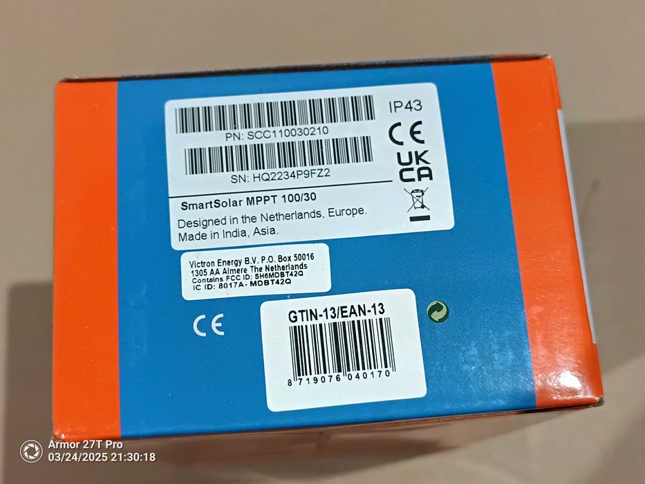 VICTRON ENERGY Kontroler Regulator Bluetooth SMART SOLAR MPPT 100/30