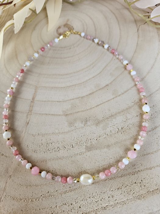 Naszyjnik Choker kamienie naturalne Jadeit Perła naturalna Agat Hematy
