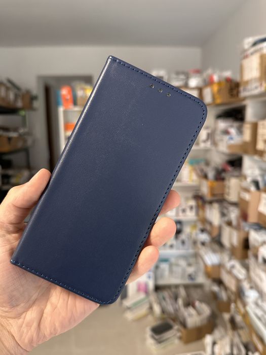 Etui z klapką zamykane granatowe + SZKŁO hartowane do REALME 16