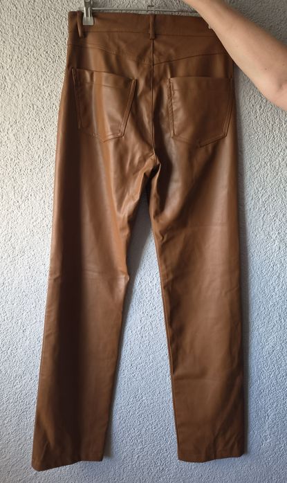 Spodnie skórzane brąz Zara 34 XS