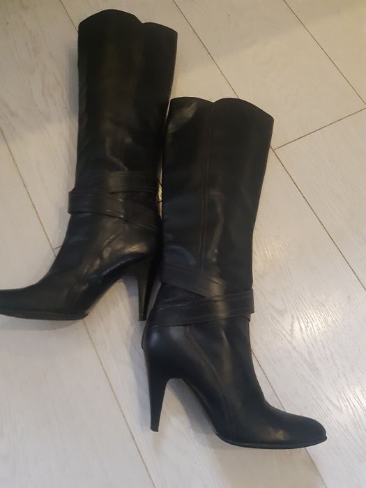 Kozaki na obcasie. Skóra,  Brąz. 38. Made in Italy