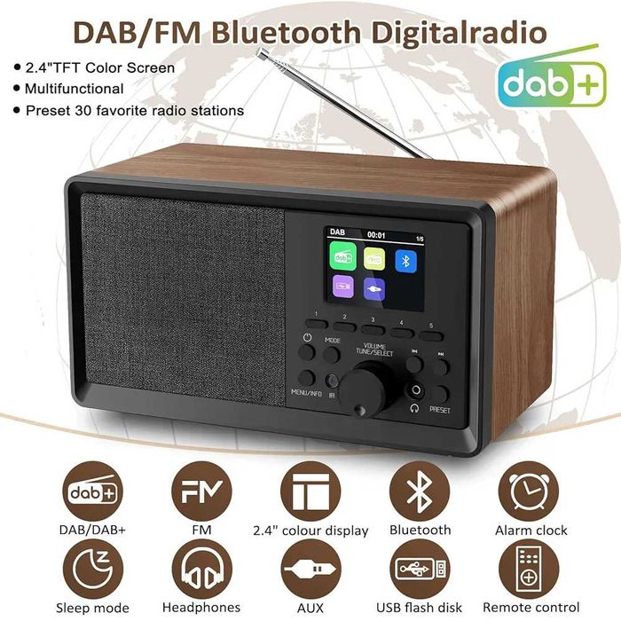 BIAOQINBO DAB Plus radio / DAB+ z Bluetooth FM, radio cyfrowe, retro