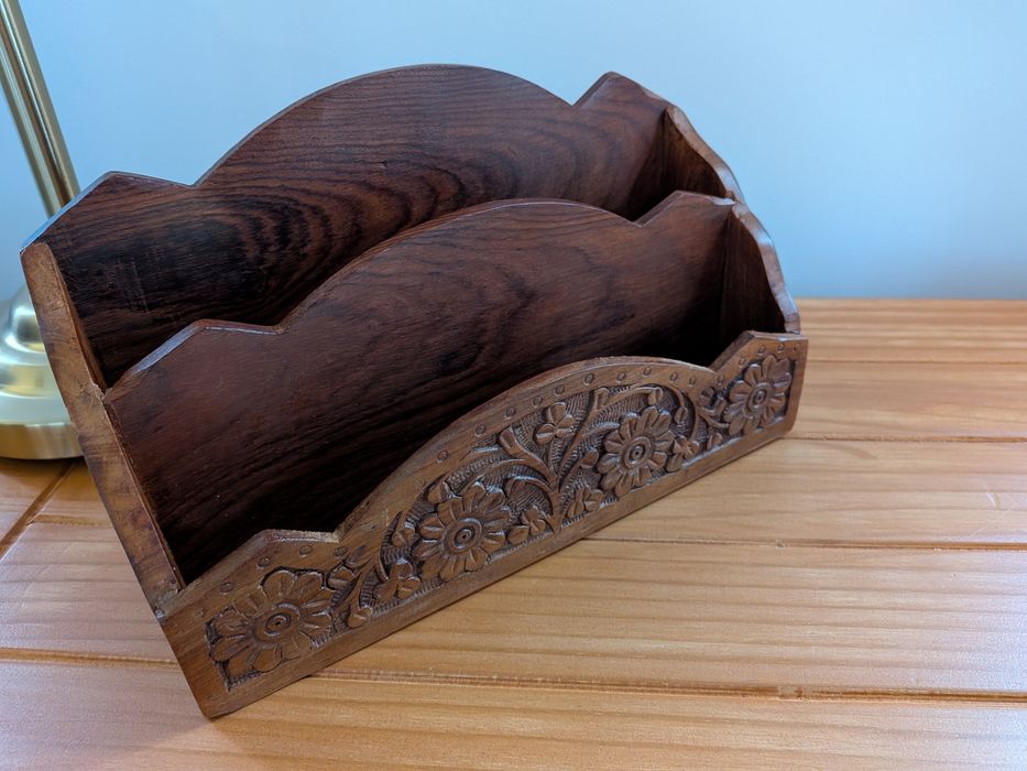 drewniany organizer na biurko indyjski kolonialny drewno egzotyczne