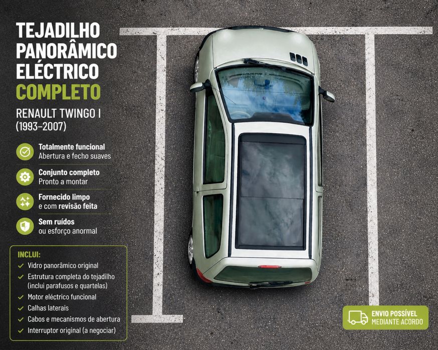 Tejadilho Teto Panorâmico Eléctrico Completo – Renault Twingo I