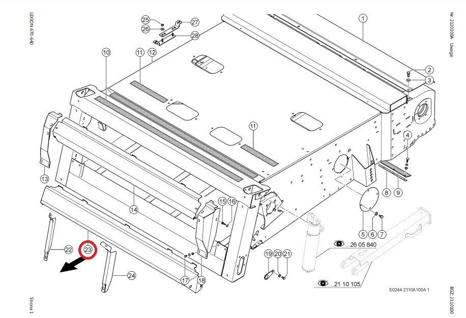 Blacha gardziel, osłona przeciwkurzowa, Podajnik Pochyły Claas Lexion,