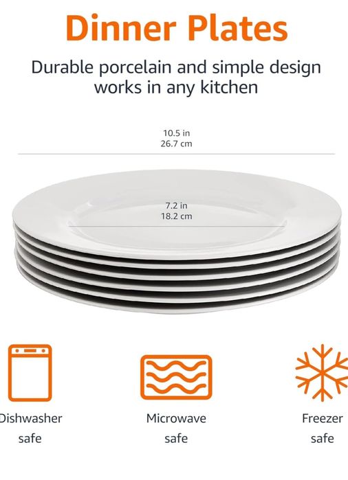 Zestaw białych talerzy obiadowych Amazon Basics 6 sztuk