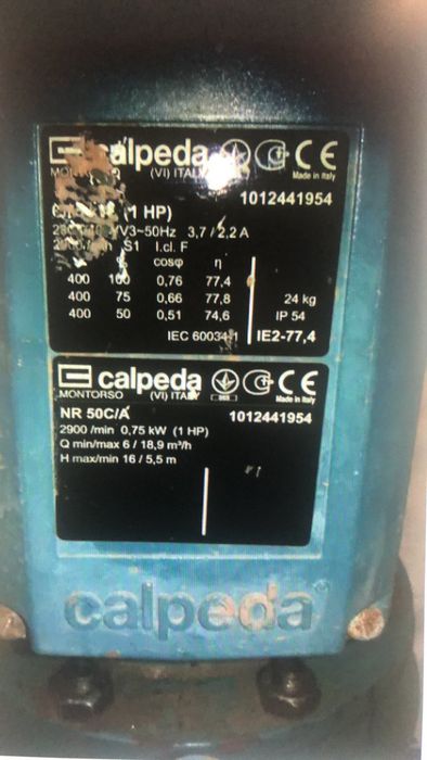 Насос Kalpeda NR50C/A  0,75kw, улитки Б/У.