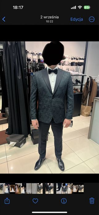 Garnitur ślubny butelkowa zieleń koszula mucha evenemen 176/108/94