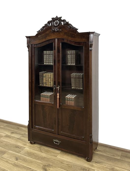 WITRYA z rzeźbioną koroną BIBLIOTEKA XIX w. antyk z szufladą