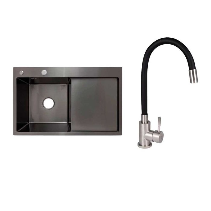 Готовое решение для кухни: Lidz 7849 мойка, крыло справа PVD+смеситель