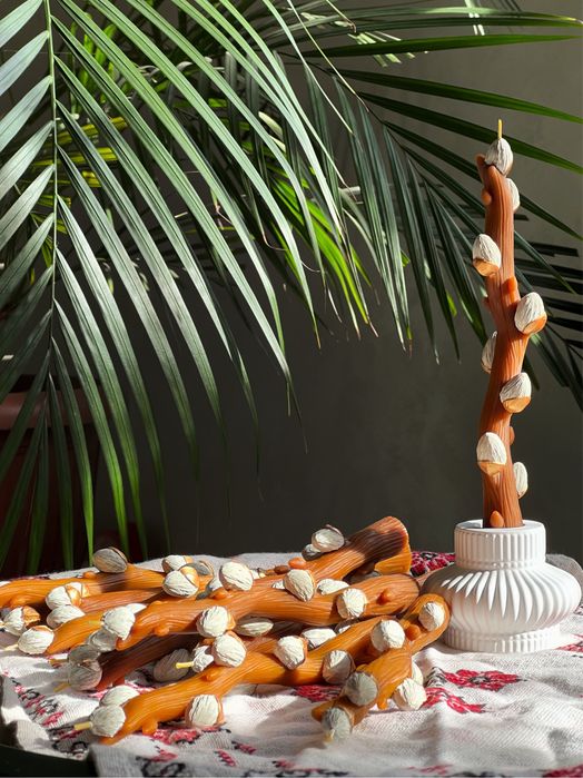 Свічка верба, гілочка верби, натуральна свічка, великодній декор