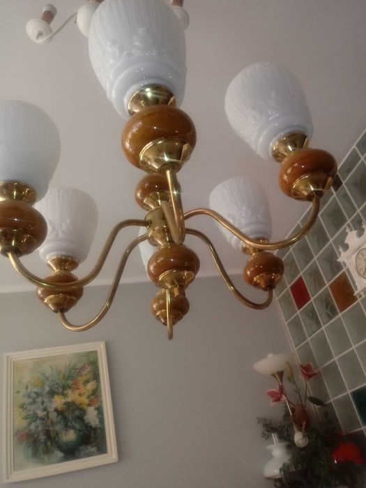 Żyrandole retro z PRL-u plus klosze z epoki