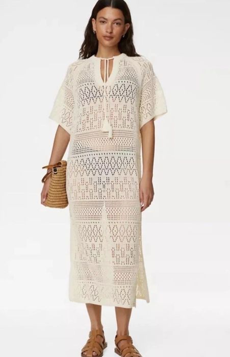 Тренд пляжна в'язана сукня парео накидка на пляж в сіточку прозора