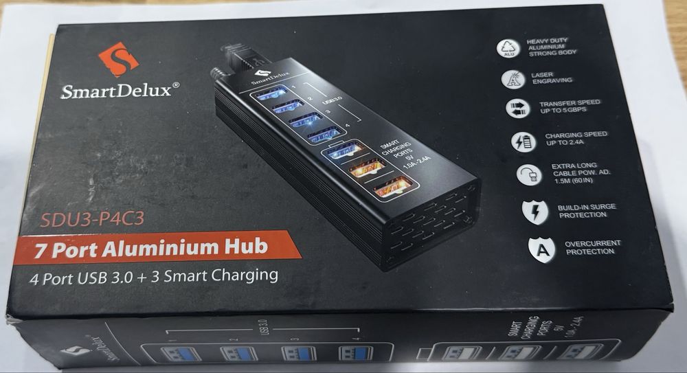 USB Hub SmartDelux SDU3-P4C3 – 7-портовий алюмінієвий USB-хаб