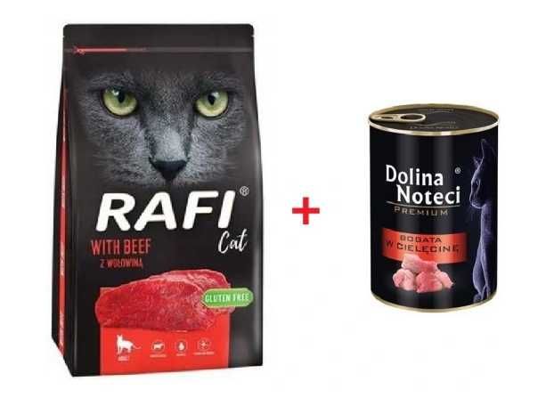 DOLINA NOTECI Rafi Cat z wołowiną karma 7 kg + mokra karma 400g
