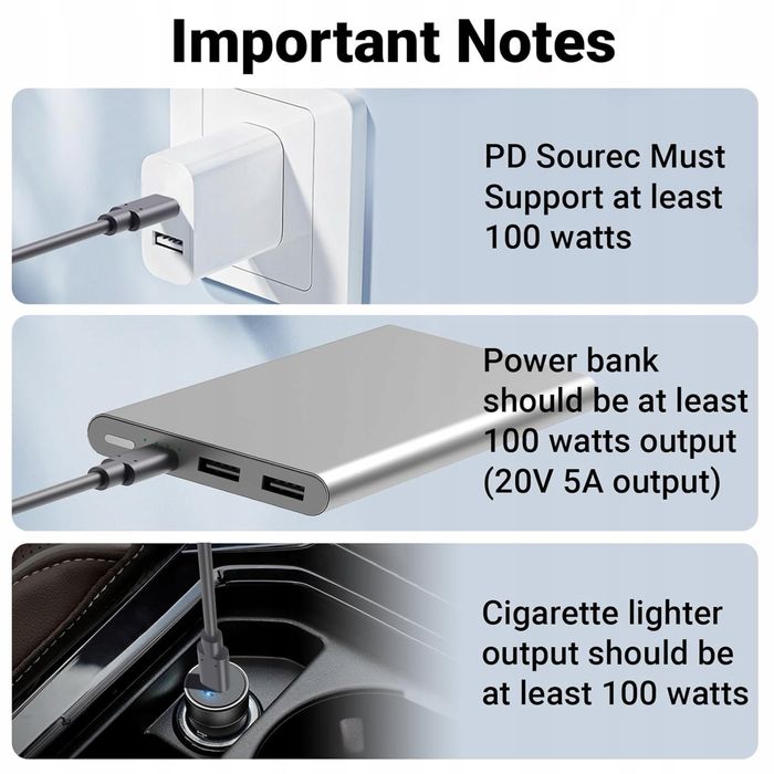 Kabel zasilający, 3m, USB C na DC do Starlink Mini, PD 100W