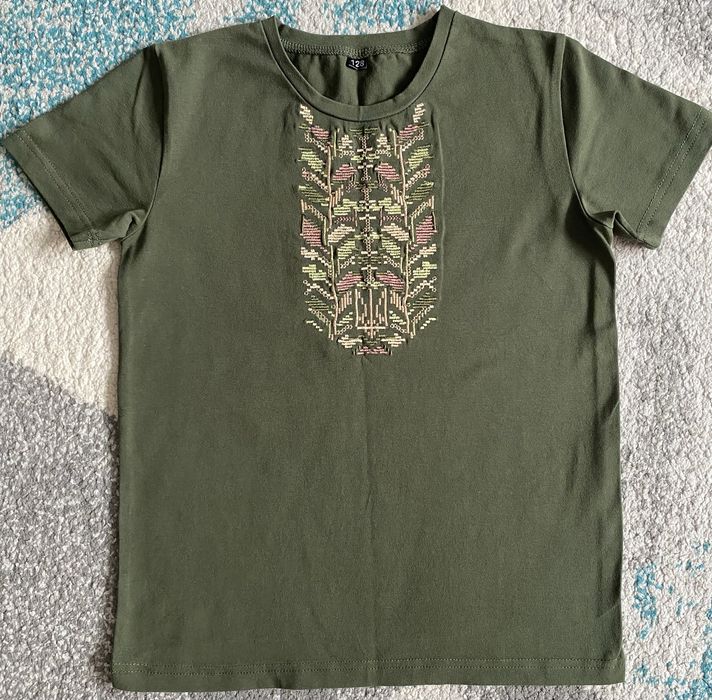 Футболка-вишиванка, колір хакі, р.128 (2шт)