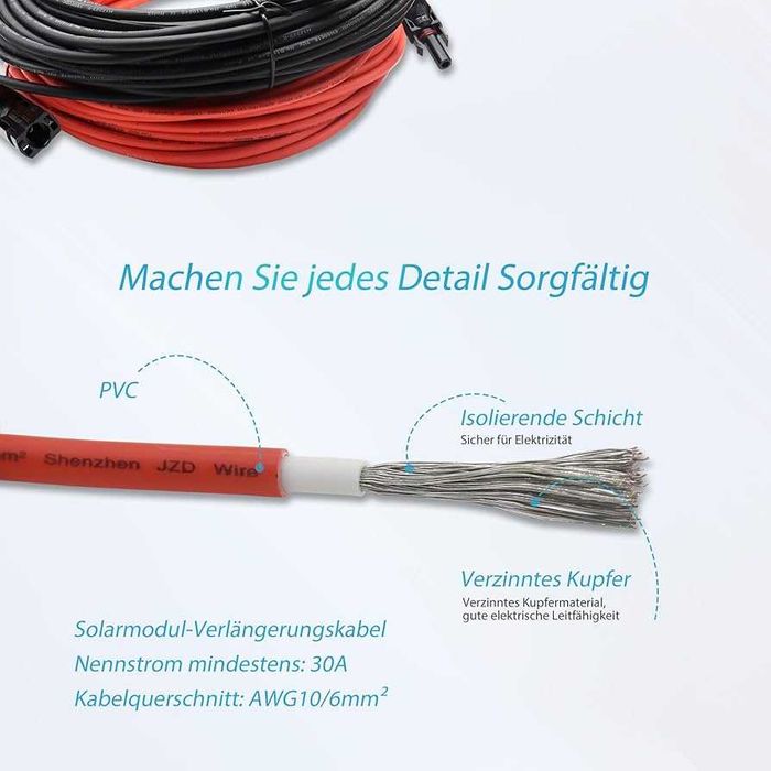 Zestaw kabli solarnych PV 6mm² z wtyczkami MC4 – 2x6m (Para)