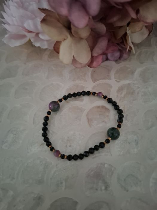 Bransoletka handmade z naturalnych kamieni hematyt szmaragd nilu  epid