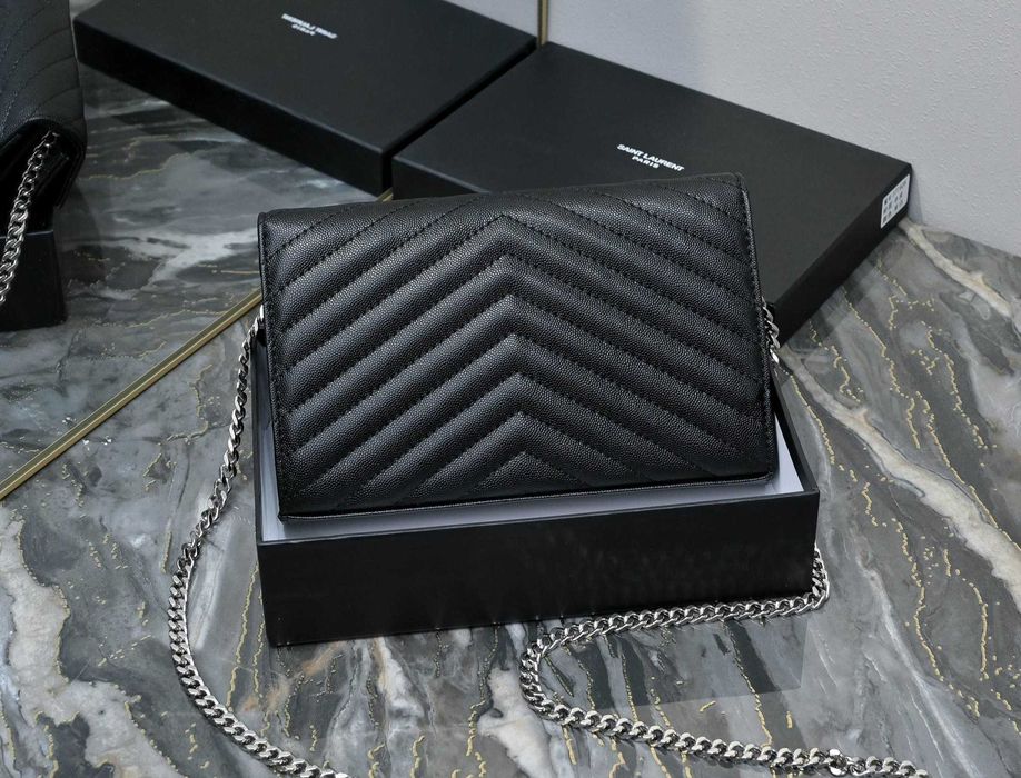 Шкіряна сумка YSL Saint Laurent чорна срібло