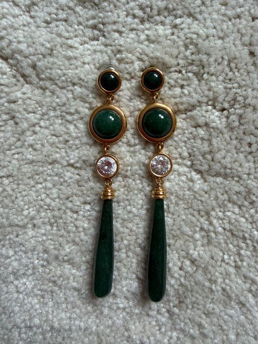 Brinco de Prata 925, Jade e Zircônia