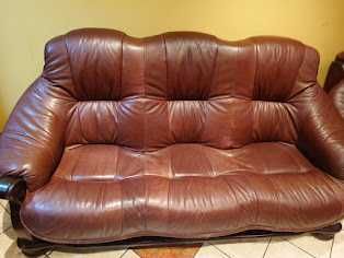 Komplet wypoczynkowy skóra + ława + stół jadalniany+6 krzeseł. Lata 90