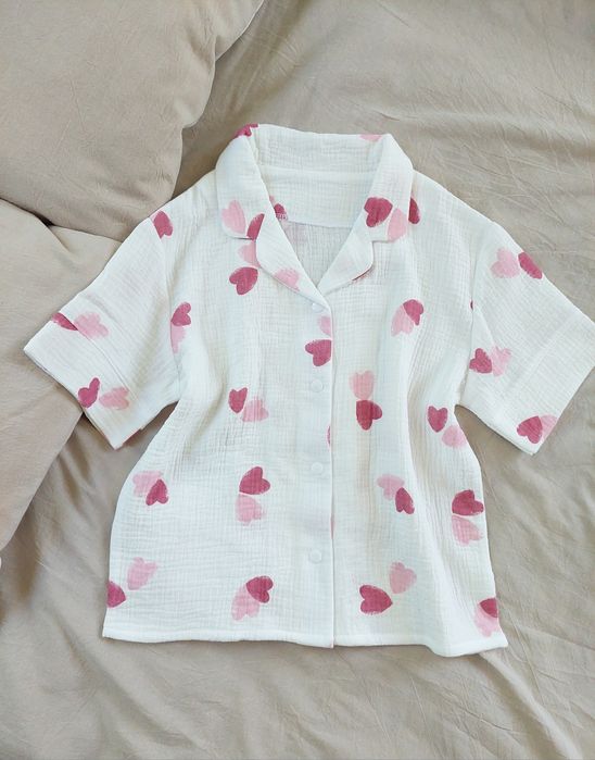 Дитяча муслінова піжама з рюшами в сердечки