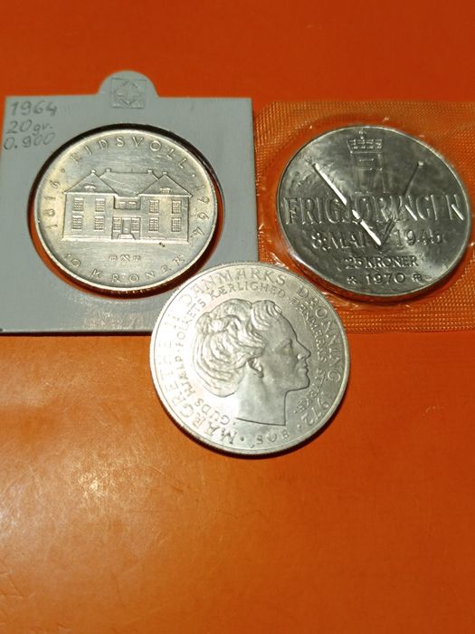 10 - 25 Koron Norwegia i Dania 1964 - 1972/Srebro 3 szt