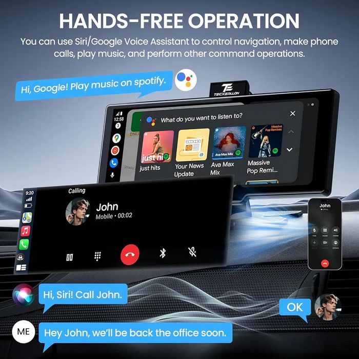 Бездротовий CarPlay та Android Auto Tecxerllon 10,26 дюймів з 4K відеореєстратором, камерою 1080P, GPS, Airplay та дзеркалом