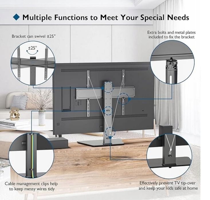Stojak do telewizora Obrotowy 42-86 Cali Regulowany Szklany do 50 Kg