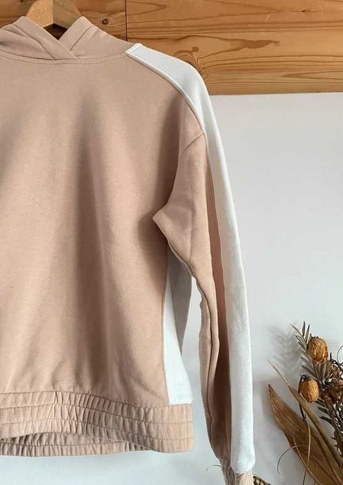 Beżowa bluza z kapturem klasyczna bawełniana boxy oversize XS/34
